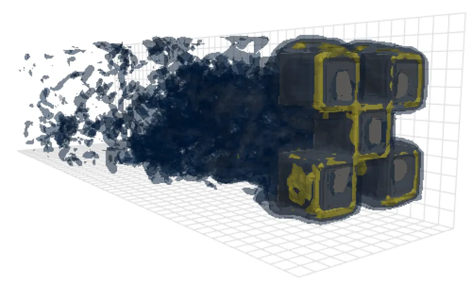 Turbulent flow around an X shape